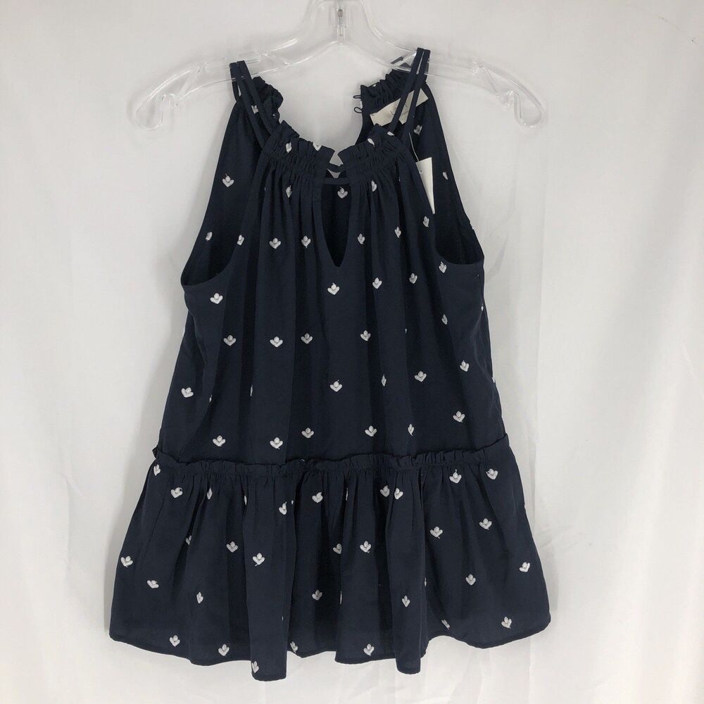 LOFT Navy Sleeveless Halter Floral Embroidery blouse Size XS